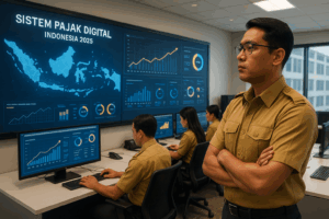 Petugas-DJP-mengawasi-sistem-pajak-digital-Indonesia-2025-di-kantor-pusat-pajak