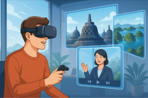 Ilustrasi pariwisata digital di Indonesia 2025 dengan tur virtual dan smart destination