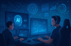 Ilustrasi era AI Indonesia 2025 yang menggabungkan otomatisasi bisnis dan dunia esport.