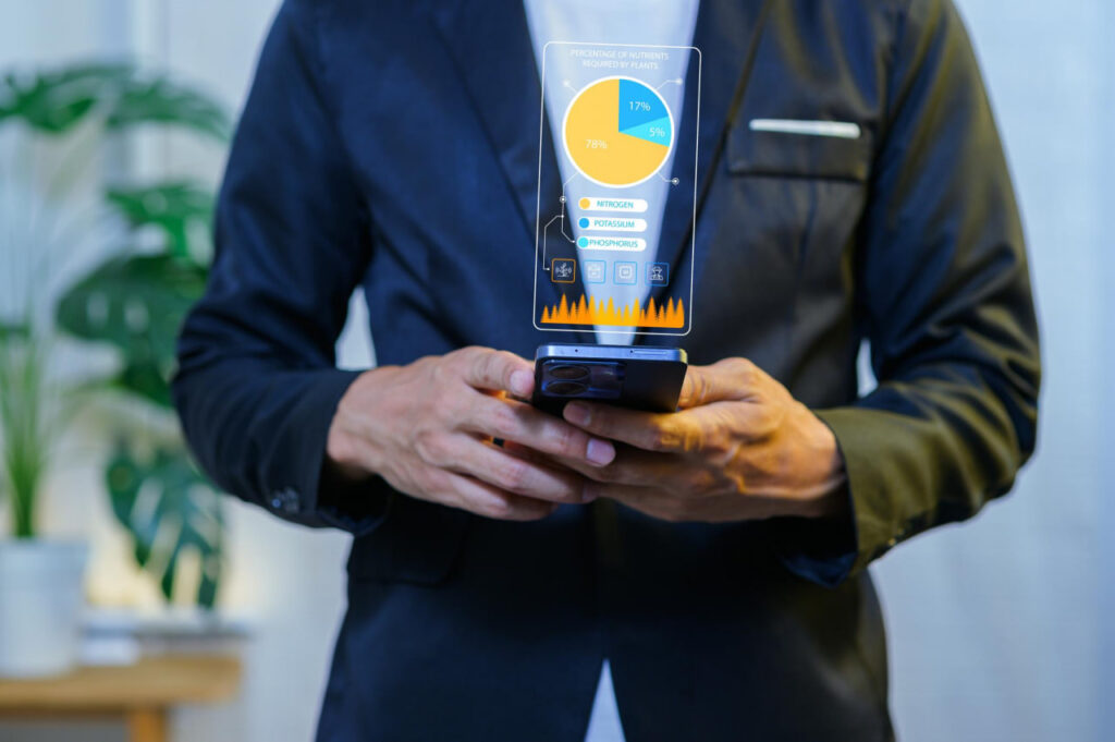 ilustrasi penggunaan smartphone modern dengan teknologi digital canggih