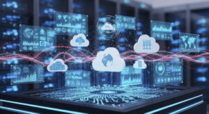 cloud computing Indonesia dengan server dan jaringan digital modern