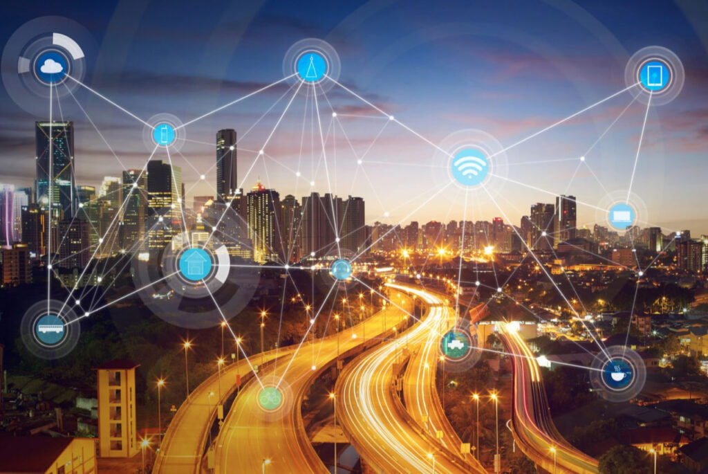 smart city Indonesia dengan kota modern terhubung teknologi digital dan sistem pintar