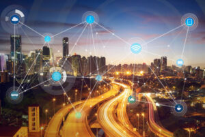 smart city Indonesia dengan kota modern terhubung teknologi digital dan sistem pintar